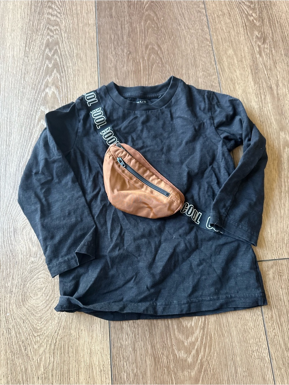 Next Black Long-Sleeve Top with 'Cool' Strap Detail & Built in Fanny Pack